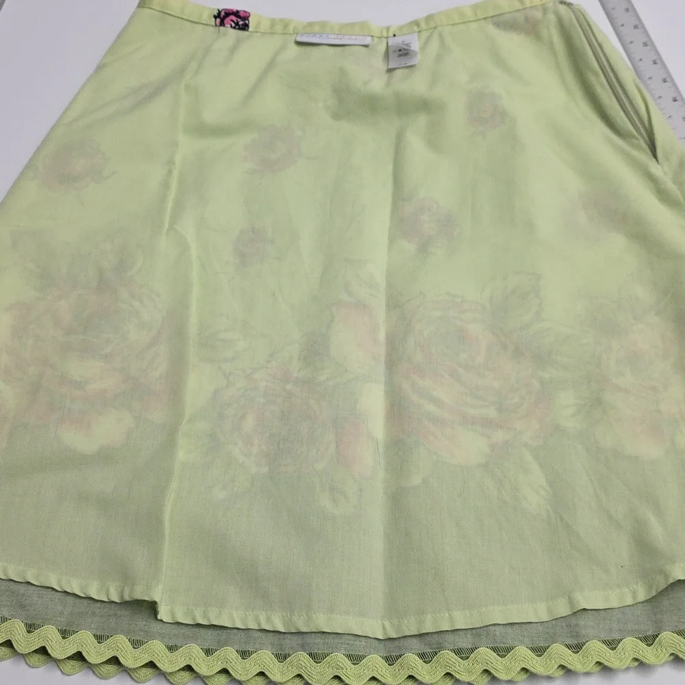 Liz Claiborne Floral A-Line Skirt Green Pink Roses Scallop Hem Gardenparty